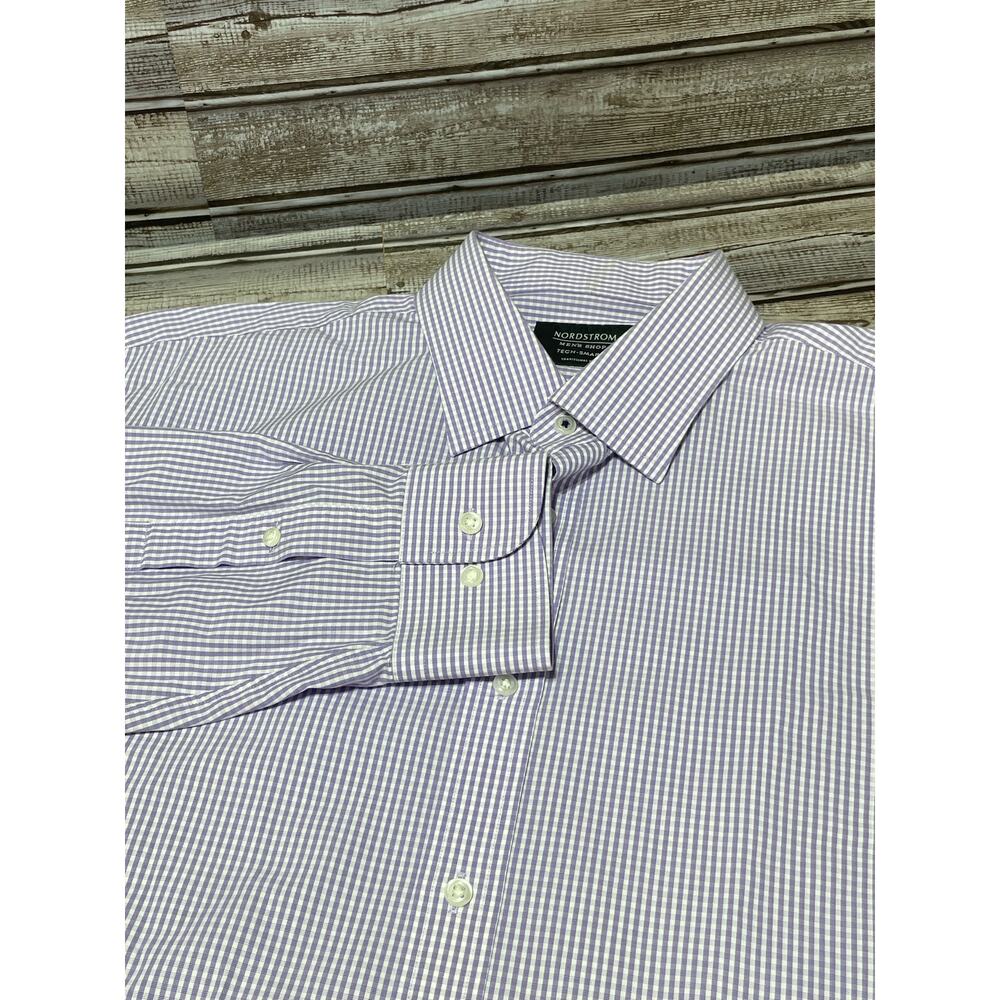 Nordstrom's Men's Shop Tech Smart Long Sleeve Button Up Purple White 16.5 34/35